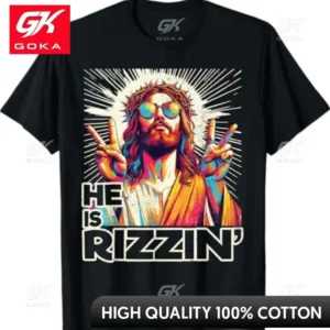 Rétro il est Rizzin drôle jésus a Rizzen nouveauté imprimé col rond manches courtes pur coton imprimé t-shirt Style de rue