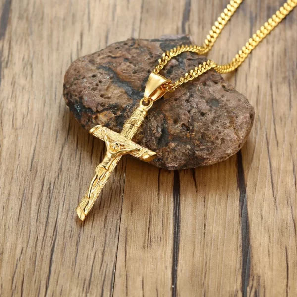 Collier croix en acier inoxydable pour hommes et femmes, pendentif Jésus, collier de document en or, catholique, prière d'église, bijoux de foi, cadeau