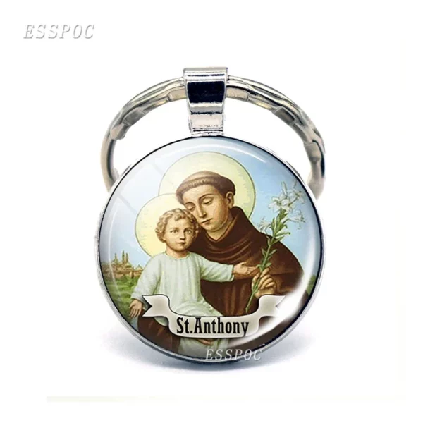 Saint Anthony porte-clés Saint porte-clés médaille d'amour cadeaux chrétiens Cabochon religieux bijoux religieux porte-clés anneau – Image 12