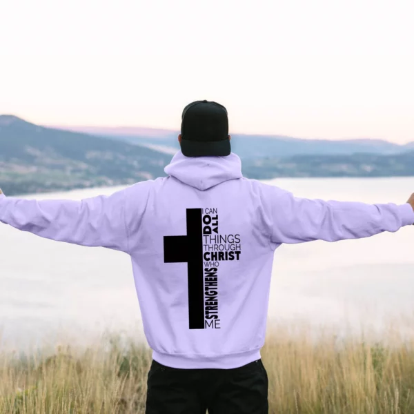 Sweat à capuche à manches longues pour hommes, thème de Jésus, croix chrétienne, imprimé document au dos, pull monochrome – Image 3