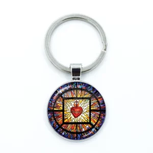 Porte-clés à motifs Sacré-Cœur de Jésus, porte-clés convexe en verre, cadeau de bijoux pour femme et homme
