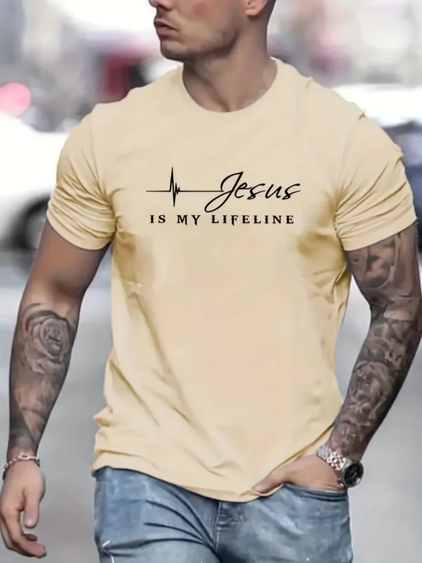 Hommes d'été 100 coton à la mode décontracté ample jésus est le pilier de ma vie imprimé col rond manches courtes T-shirt haut – Image 5
