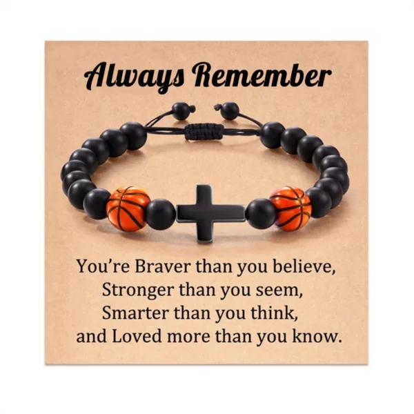 Bracelets de Prière en Pierre Naturelle pour Adolescent, Croix de Baseball, Basket-ball, Football, Idées avec Message, Carte Cadeau – Image 6