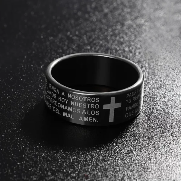 Bague en acier inoxydable noir, 8MM, croix de prière de la Bible de jésus, bague chrétienne pour femmes, cadeau d'anniversaire, bijoux – Image 4