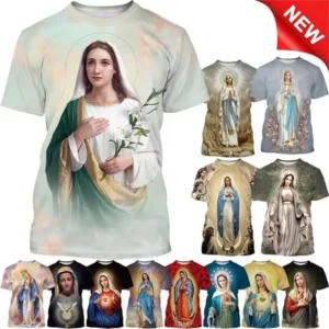 T-shirt imprimé 3D de la Vierge Marie pour femmes, déesse de la misériUL, chrétien, béni Jésus, dieu, t-shirts, vêtements pour femmes, unisexe, manches courtes