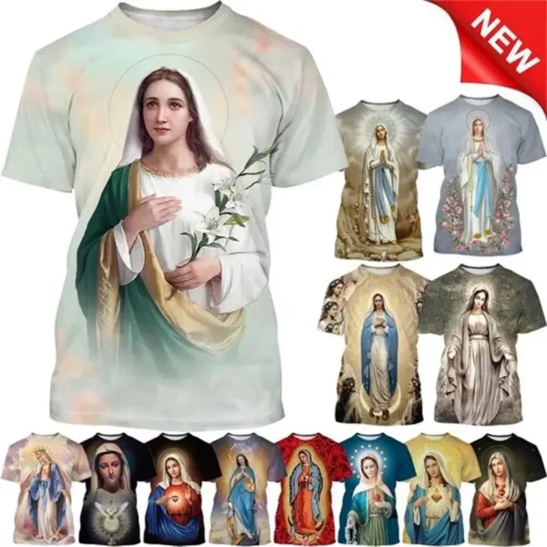 T-shirt imprimé 3D de la Vierge Marie pour femmes, déesse de la misériUL, chrétien, béni Jésus, dieu, t-shirts, vêtements pour femmes, unisexe, manches courtes