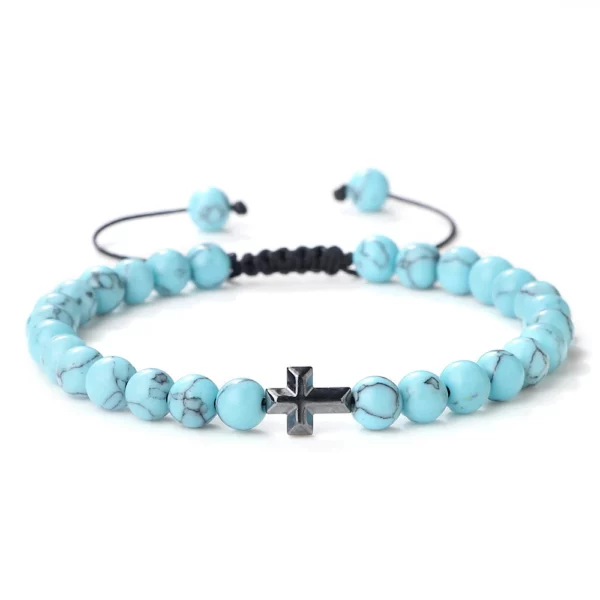 Bracelet en Pierre Naturelle pour Homme et Femme, Pendentif Croix de Jésus, Œil de Tigre Perlé, Tressé, Guérison Énergétique, Bijoux à la Mode, Cadeau, 6mm – Image 13