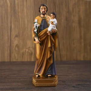 Statues en résine de Saint Joseph pour enfant, Base d'assiette, Figurines religieuses de prière familiale, Sculpture, décoration de maison, ornement