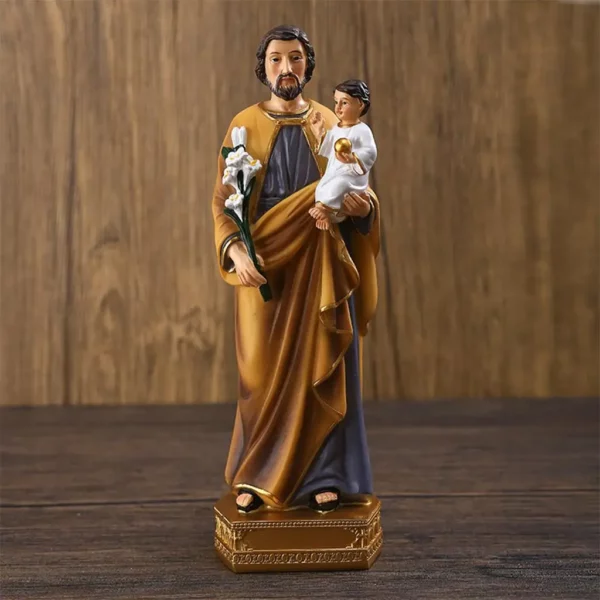 Statues en résine de Saint Joseph pour enfant, Base d'assiette, Figurines religieuses de prière familiale, Sculpture, décoration de maison, ornement