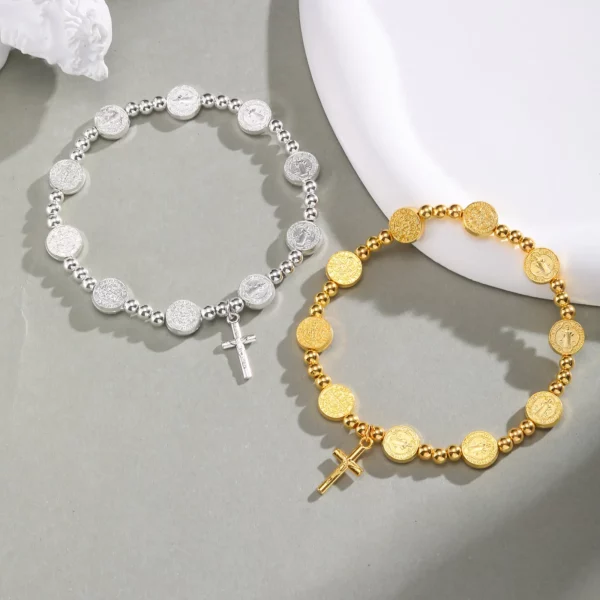 Bracelets de perles de coss catholiques pour femmes, bijoux religieux de carte ronde de Jésus – Image 3