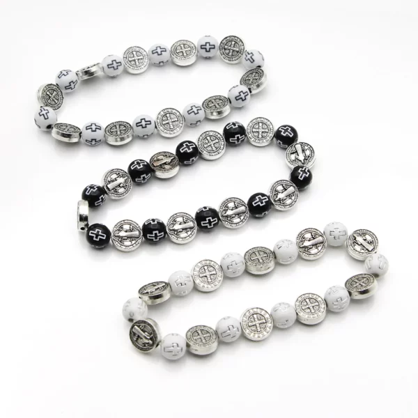 Bracelet de perles catholiques, perles croisées, médaille de saint benoît, chapelet, plaqué argent Antique, bijoux religieux, cadeaux – Image 15