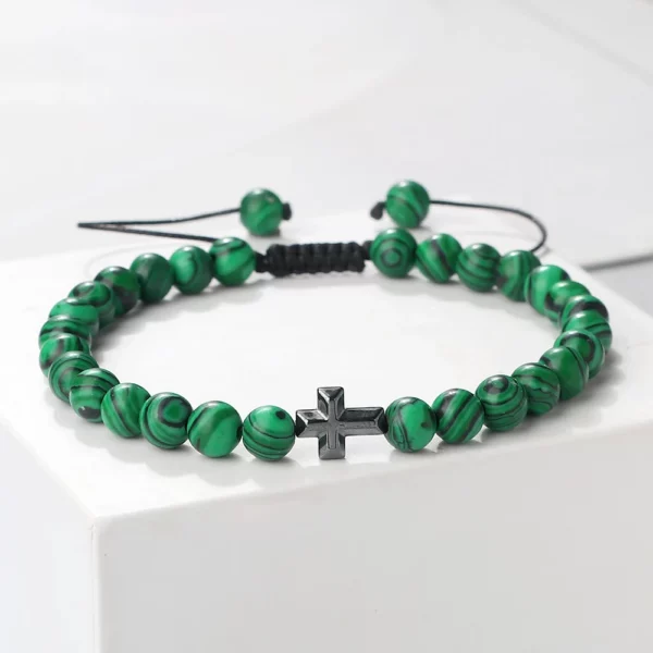 Bracelet en Pierre Naturelle pour Homme et Femme, Pendentif Croix de Jésus, Œil de Tigre Perlé, Tressé, Guérison Énergétique, Bijoux à la Mode, Cadeau, 6mm – Image 27