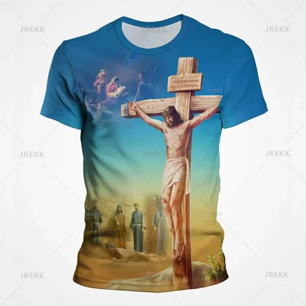 T-shirt à manches courtes imprimé 3D pour hommes et femmes, vêtements de rue décontractés, vêtements vintage, impression graphique du Christ Jésus, pop et hip hop, été – Image 7