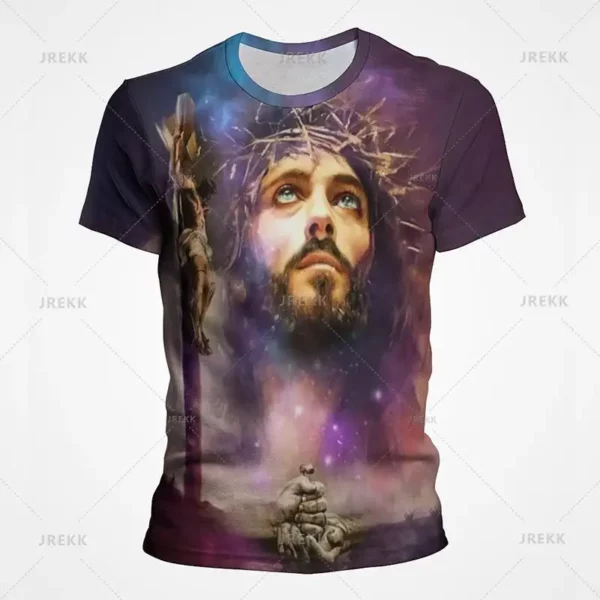 T-shirt à manches courtes imprimé 3D pour hommes et femmes, vêtements de rue décontractés, vêtements vintage, impression graphique du Christ Jésus, pop et hip hop, été – Image 19