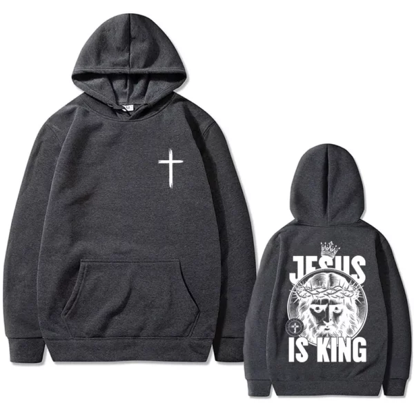 Christian jésus est roi sweat à capuche graphique hommes femmes Hip Hop mode rétro surdimensionné sweat unisexe polaire coton à capuche pull – Image 3