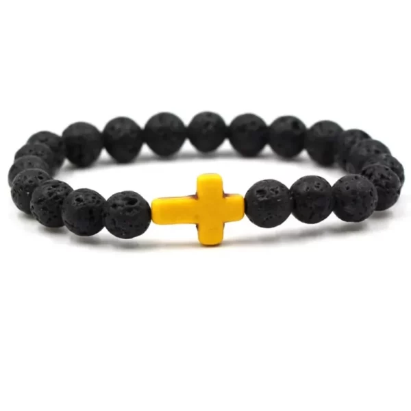 FSUNION-Bracelet à breloques en pierre naturelle pour hommes et femmes, croix, perles de lave noires, bijoux faits à la main, prière, fitness, JOCouple – Image 3