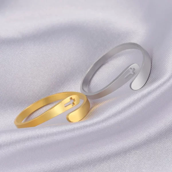 COOLTIME croix anneaux en acier inoxydable pour femmes taille réglable bague bijoux fiançailles anniversaire cadeau 2025 nouveau – Image 16