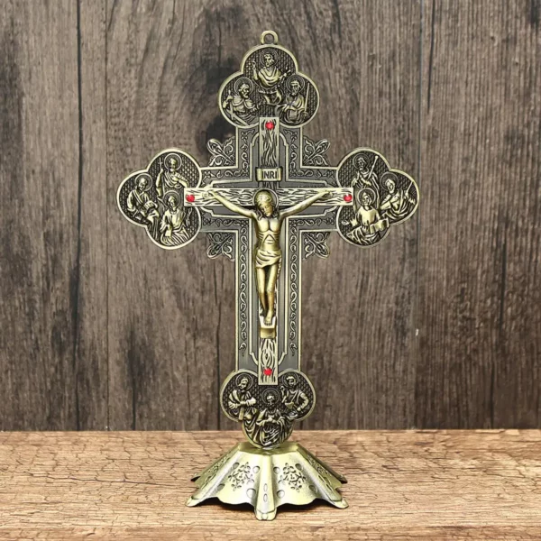 Figurines de reliques d'église, Crucifix de jésus-Christ sur le support, Crucifix croisé, décoration de chapelle de maison – Image 16
