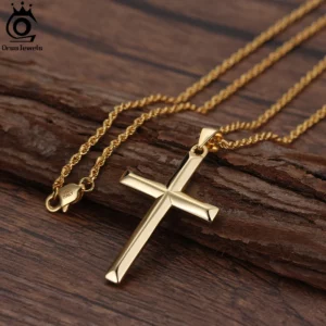 ORSA JEWELS classique 14K or croix pendentif collier pour hommes femmes 925 en argent Sterling collier bijoux religieux chrétien NMN01