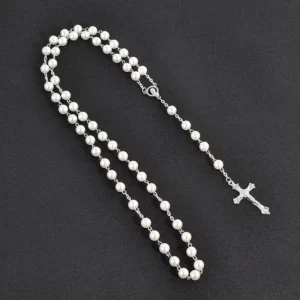 Chaîne de perles Vintage, chapelet catholique chrétien, pendentif croix, collier pour femmes et hommes, breloque, bijoux religieux, cadeaux