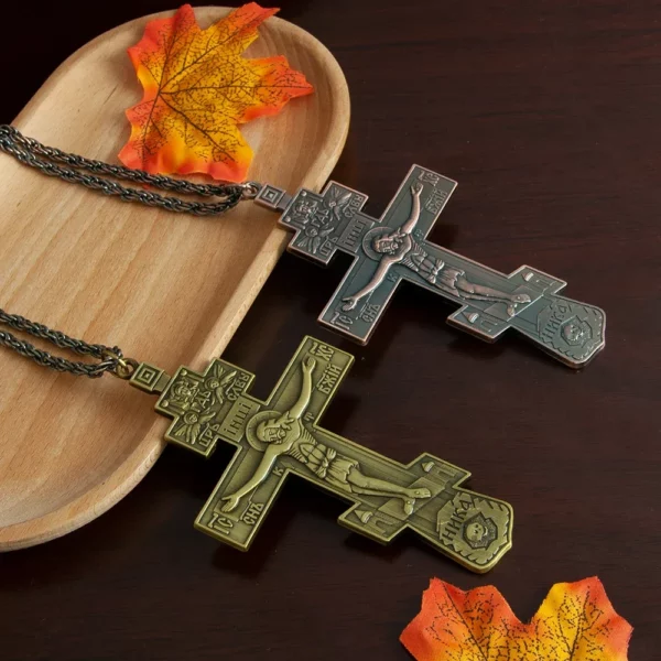 Collier avec pendentif croix pectorale plaquée or, Crucifix orthodoxe de jésus-Christ, pour prêtre et croyants – Image 13