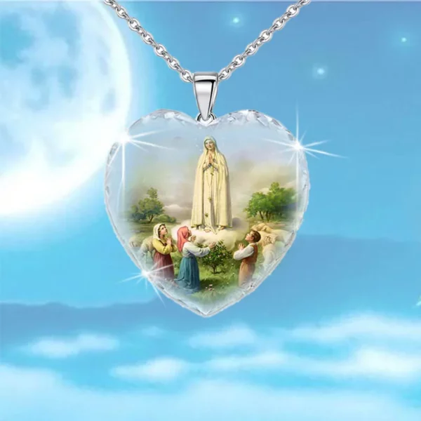 Collier pendentif en verre en forme de grand cœur pour femmes, breloque chrétienne de jésus partien, chaîne à maillons de couleur argent, bijoux pour femmes – Image 5