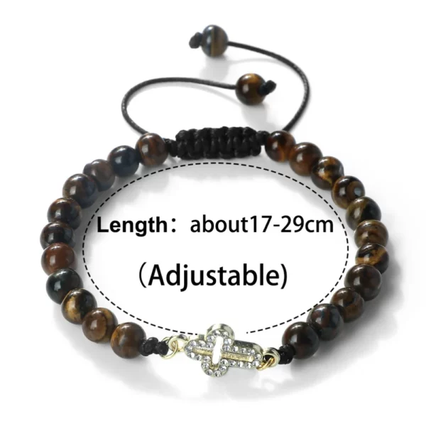 Bracelet tressé réglable en pierre naturelle de 6 mm avec pendentif croix creuse, symboles de l'harmonie spirituelle et des fées sacrées, cadeaux de yoga – Image 6