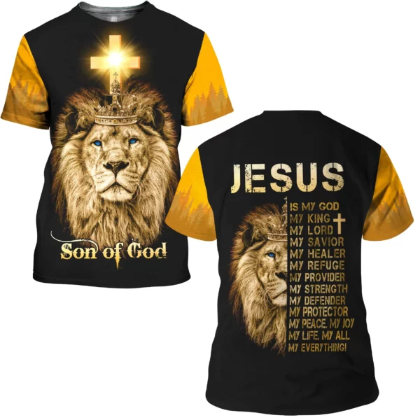 Été Vintage T-shirt pour hommes Lion graphique impression 3D à manches courtes chrétien jésus T-shirt vêtements pour hommes Streetwear T-shirt – Image 4