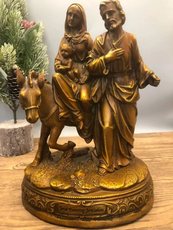 ancienne collection de christianisme catholicisme sculpture en bronze chrétien statue religieuse Madonna marie jésus foi cuivre sainte famille – Image 5