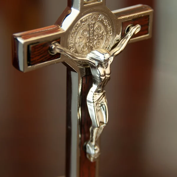 HT – crucifix de jésus en métal, fournisseur d'église, croix de Table catholique avec support pour les prières du Christ, décoration de maison de Jérusalem – Image 11