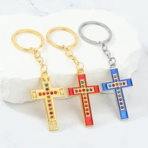 2025 nouveau baptême croix porte-clés jésus strass croix livre sainte Bible pendentifs porte-clés porte voiture porte-clés pour cadeaux de prière