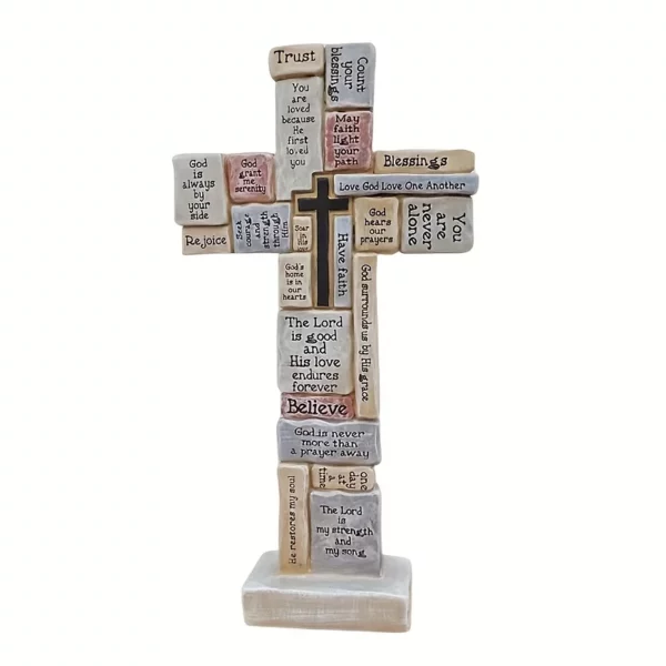 Sculpture de prière en croix de prière fidèle – Décor religieux en résine exquise pour la maison, le monuments, les espaces spirituels d'intérieur de l'église