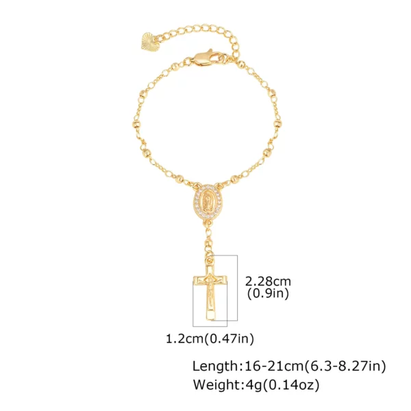 Bracelets plaqués or religieux narJésus Coss, catholique, cubique, contre-indiqué, chapelet, croix, lien perlé, bijoux – Image 7