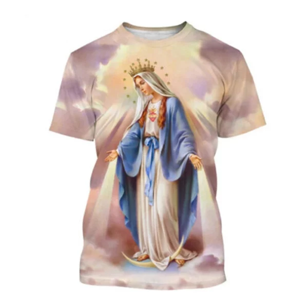 Vierge Marie T-Shirt déesse de la miséricorde impression 3D T-Shirt chrétien béni jésus dieu t-shirts femmes vêtements unisexe hauts courts – Image 18
