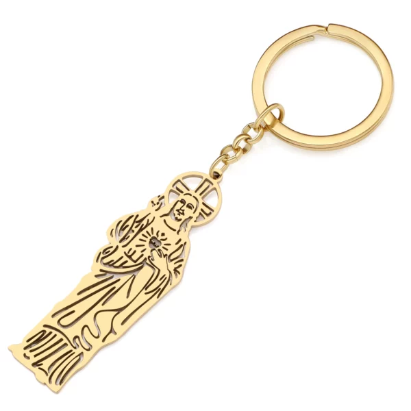 BONSNY Pâques 18 carats plaqué or en acier inoxydable croix jésus porte-clés sac à main porte-clés de voiture anneau cadeau de fête pour femmes filles – Image 2
