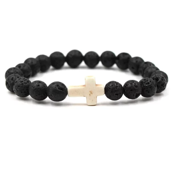 FSUNION-Bracelet à breloques en pierre naturelle pour hommes et femmes, croix, perles de lave noires, bijoux faits à la main, prière, fitness, JOCouple – Image 18