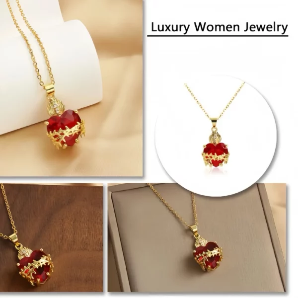 MHS.SUN plaqué or sacré coeur de jésus croix collier rouge Zircon religieux catholique pendentif colliers pour femmes filles bijoux – Image 6