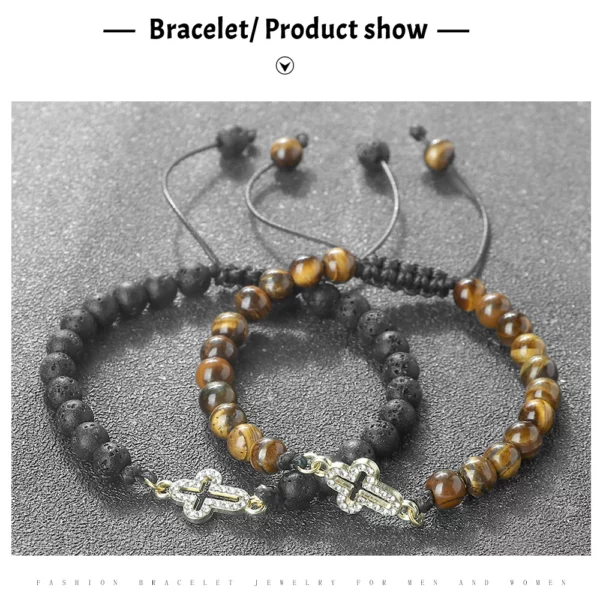 Bracelet tressé réglable en pierre naturelle de 6 mm avec pendentif croix creuse, symboles de l'harmonie spirituelle et des fées sacrées, cadeaux de yoga – Image 18