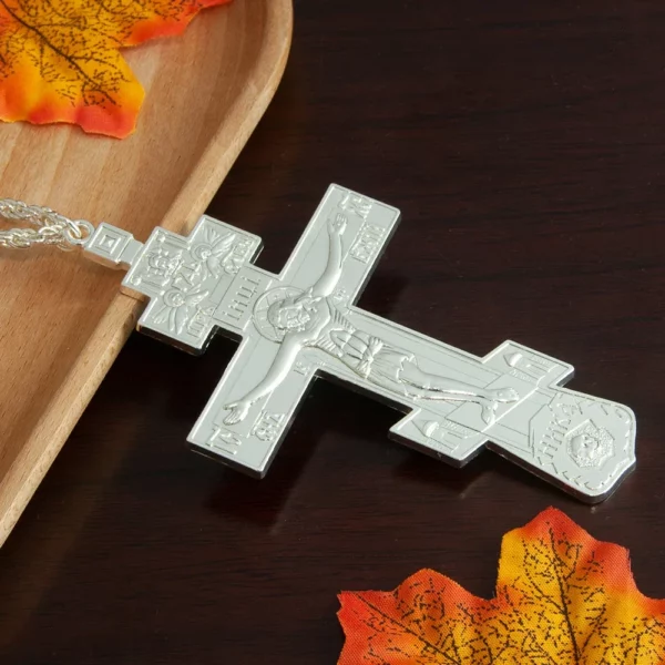 Collier avec pendentif croix pectorale plaquée or, Crucifix orthodoxe de jésus-Christ, pour prêtre et croyants – Image 9