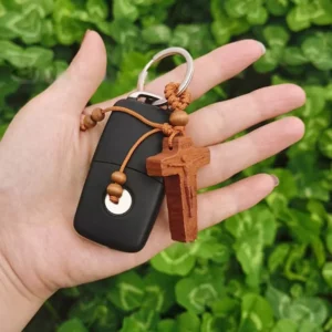 Porte-clés croix de Jésus en bois, décoration de sac, breloque de voiture, support prédire, pendentif fait main, cadeau religieux chrétien