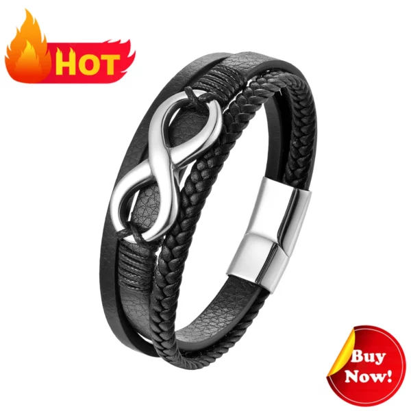 Bijoux croix Vintage en acier inoxydable, Crucifix tissé, Bracelet en cuir véritable, cadeau chrétien pour hommes – Image 17