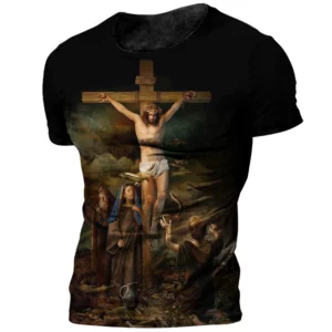 T-shirt à Manches Courtes et Col Ras du Cou pour Homme, Vêtement Décontracté à vaccage Rapide, avec Impression 3D de Jésus Dieu, à la Mode, Nouvelle Collection Été