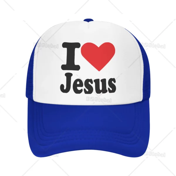 Chapeau de camionneur imprimé I Love Jesus pour hommes et femmes, casquette de baseball en maille, chapeaux de soleil, casquette de cowboy, chapeau de papa d'été, noir – Image 14