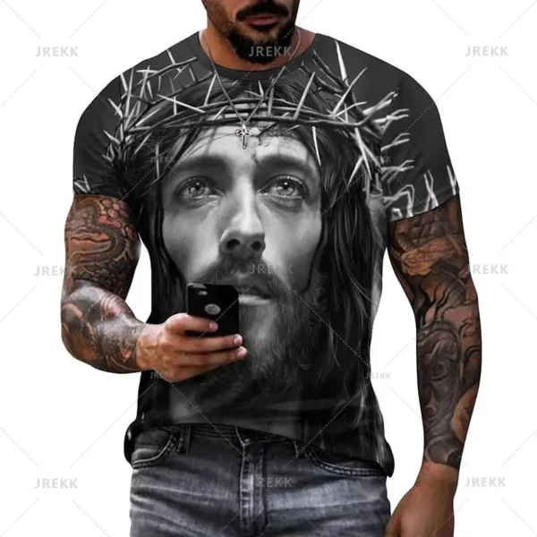 T-shirt à manches courtes imprimé 3D pour hommes et femmes, vêtements de rue décontractés, vêtements vintage, impression graphique du Christ Jésus, pop et hip hop, été – Image 27
