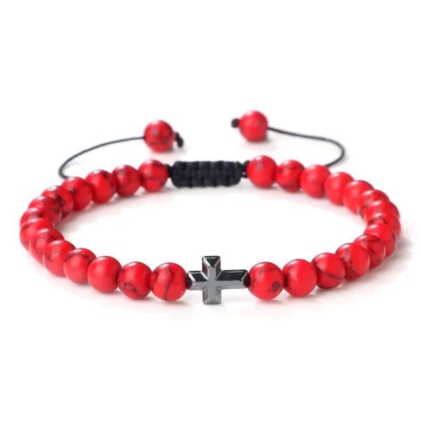 Bracelet en Pierre Naturelle pour Homme et Femme, Pendentif Croix de Jésus, Œil de Tigre Perlé, Tressé, Guérison Énergétique, Bijoux à la Mode, Cadeau, 6mm – Image 14