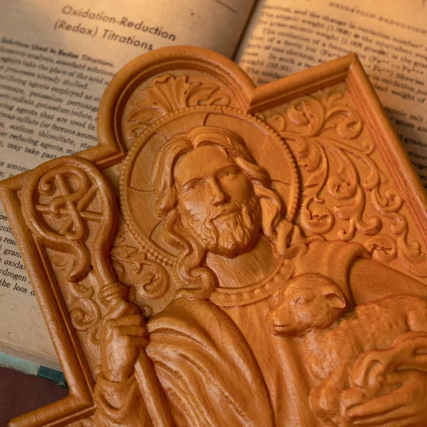 Statue de Jésus-Christ religieux pour la décoration murale, plaque en bois sculptée, image de Saint Catholique, troupeau de bons contribuables – Image 10