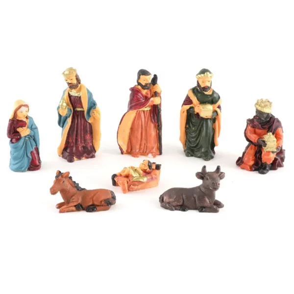 Cadeau d’ornement du Christ en résine de Jésus, artisanat de scène de nativité, statue en résine, mangeoire de Noël, figurine catholique, ensemble de 8 pièces – Image 5