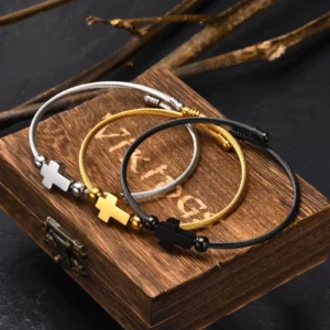 Bracelets croisés élégants pour hommes et garçons, Bracelet manchette en acier inoxydable brillant, bijoux de prière de foi