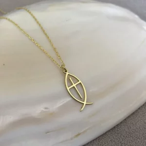 Collier pendentif croix jésus poisson, colliers Ichthys en acier inoxydable pour femmes, bijoux de foi chrétienne