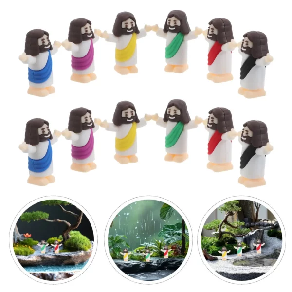 Mini Statue de jésus, 12 pièces, petites Figurines, décorations religieuses, Miniatures en PVC, décoration de maison, petites Statues en résine – Image 6